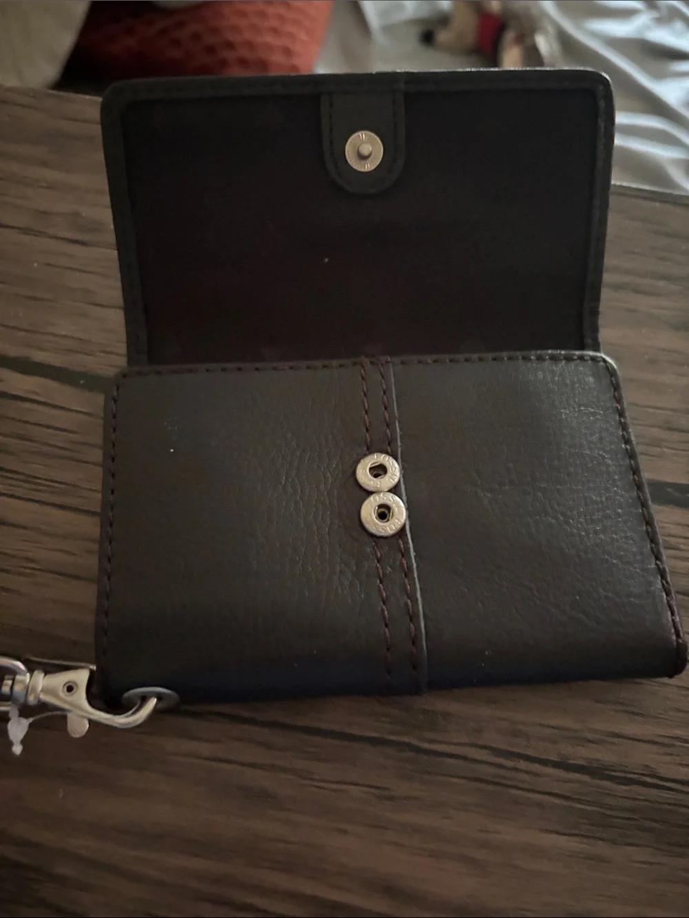 Fossil Black Leather Wristlet Wallet with Silver Hardware